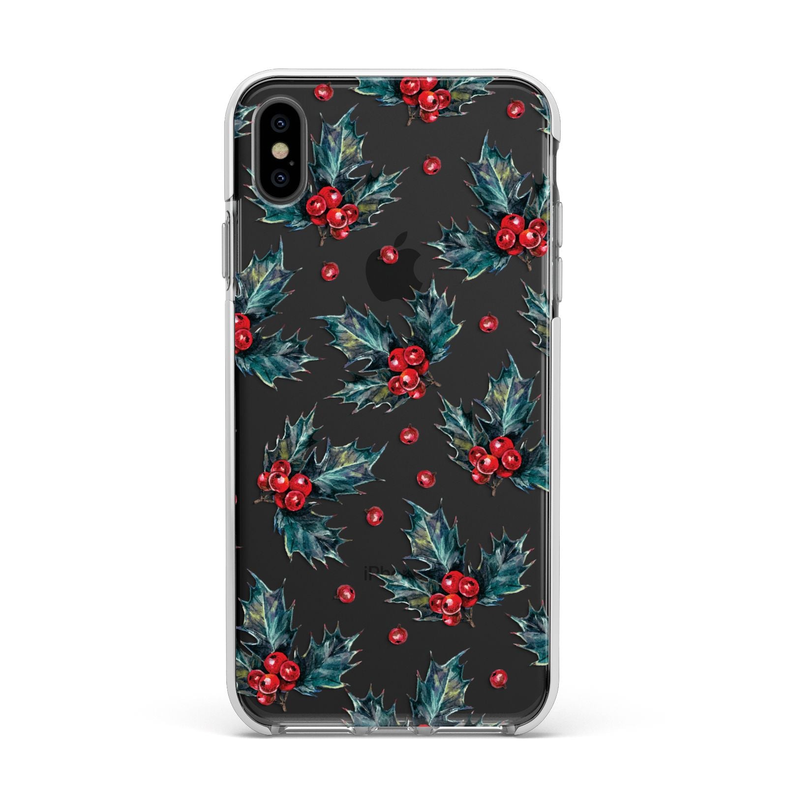 Holly berry Apple iPhone Xs Max Impact Case White Edge on Black Phone