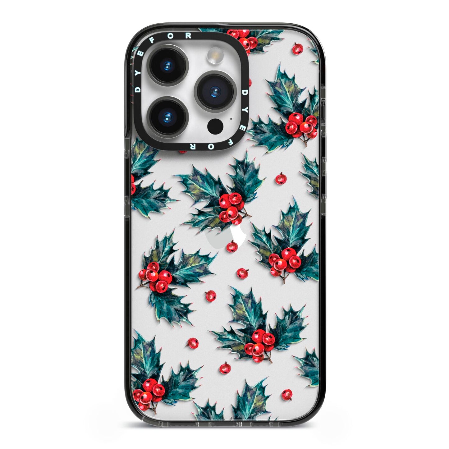 Holly berry iPhone 14 Pro Black Impact Case on Silver phone