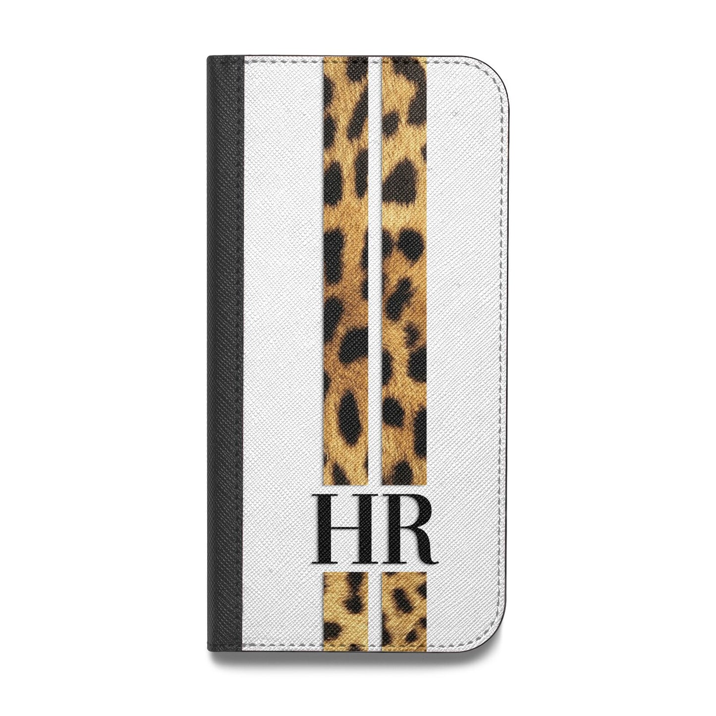 Initialled Leopard Print Stripes Vegan Leather Flip Samsung Case