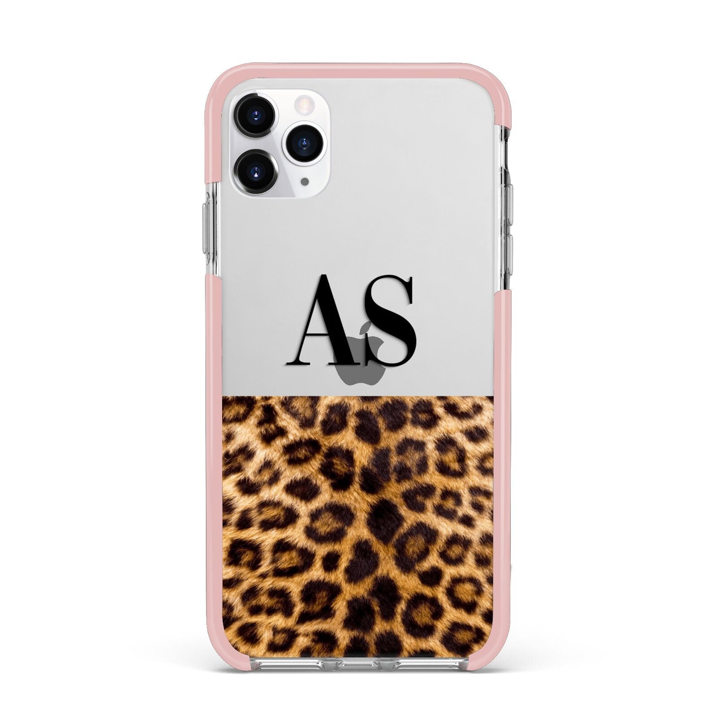 Initialled Leopard Print iPhone 11 Pro Max Impact Pink Edge Case