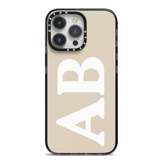 Initials iPhone 14 Pro Max Black Impact Case on Silver phone