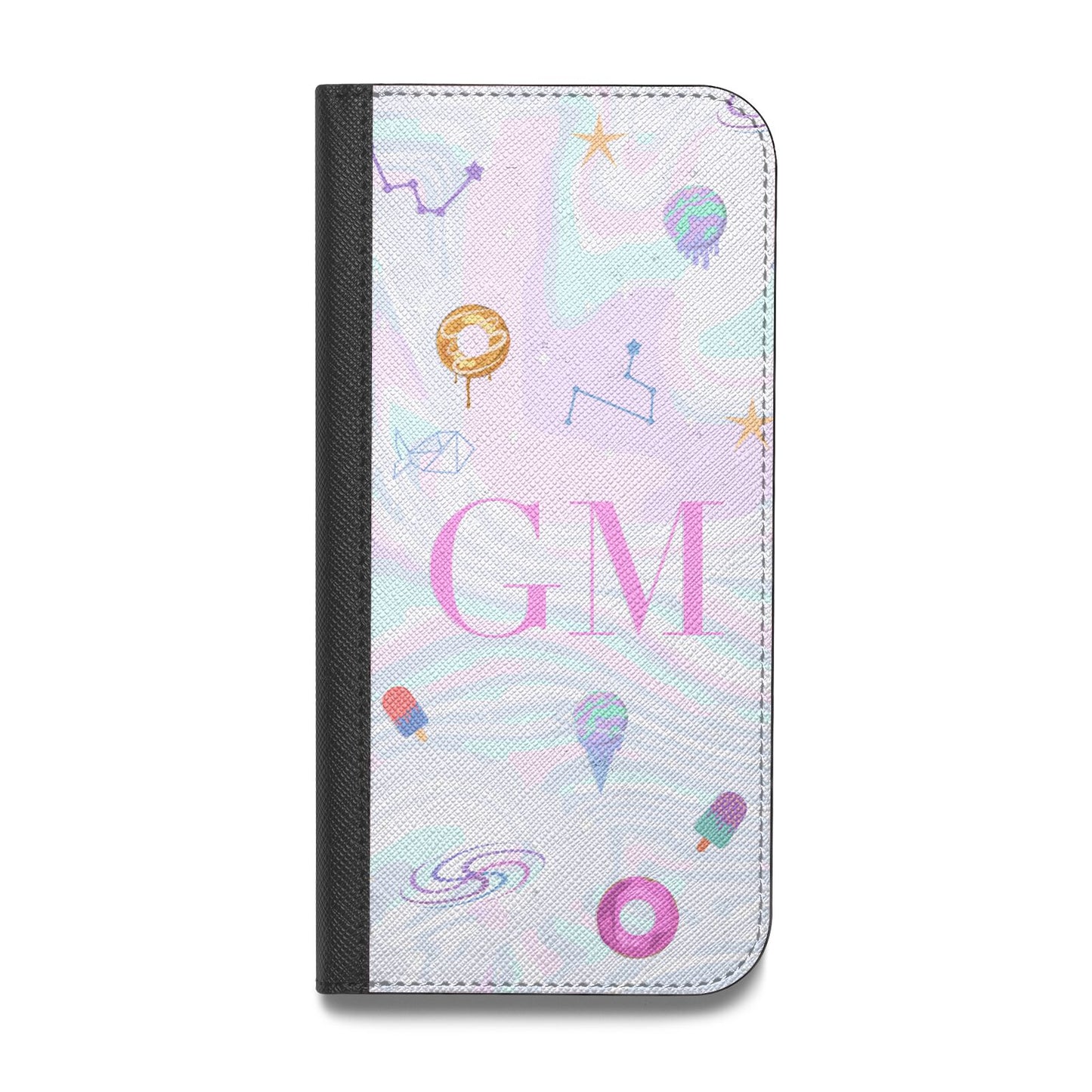Inky Galactic Scene Personalised Initials Vegan Leather Flip Samsung Case