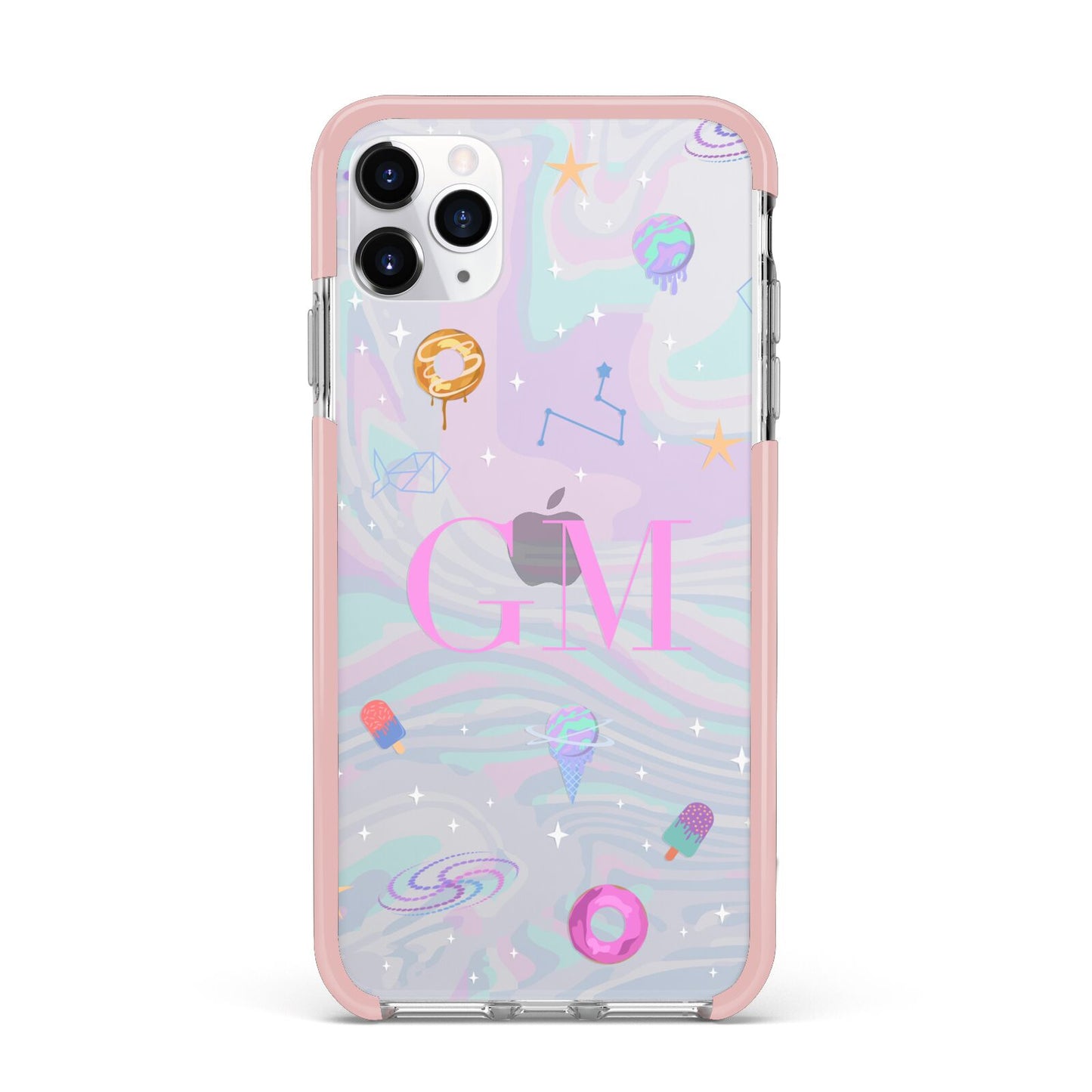 Inky Galactic Scene Personalised Initials iPhone 11 Pro Max Impact Pink Edge Case