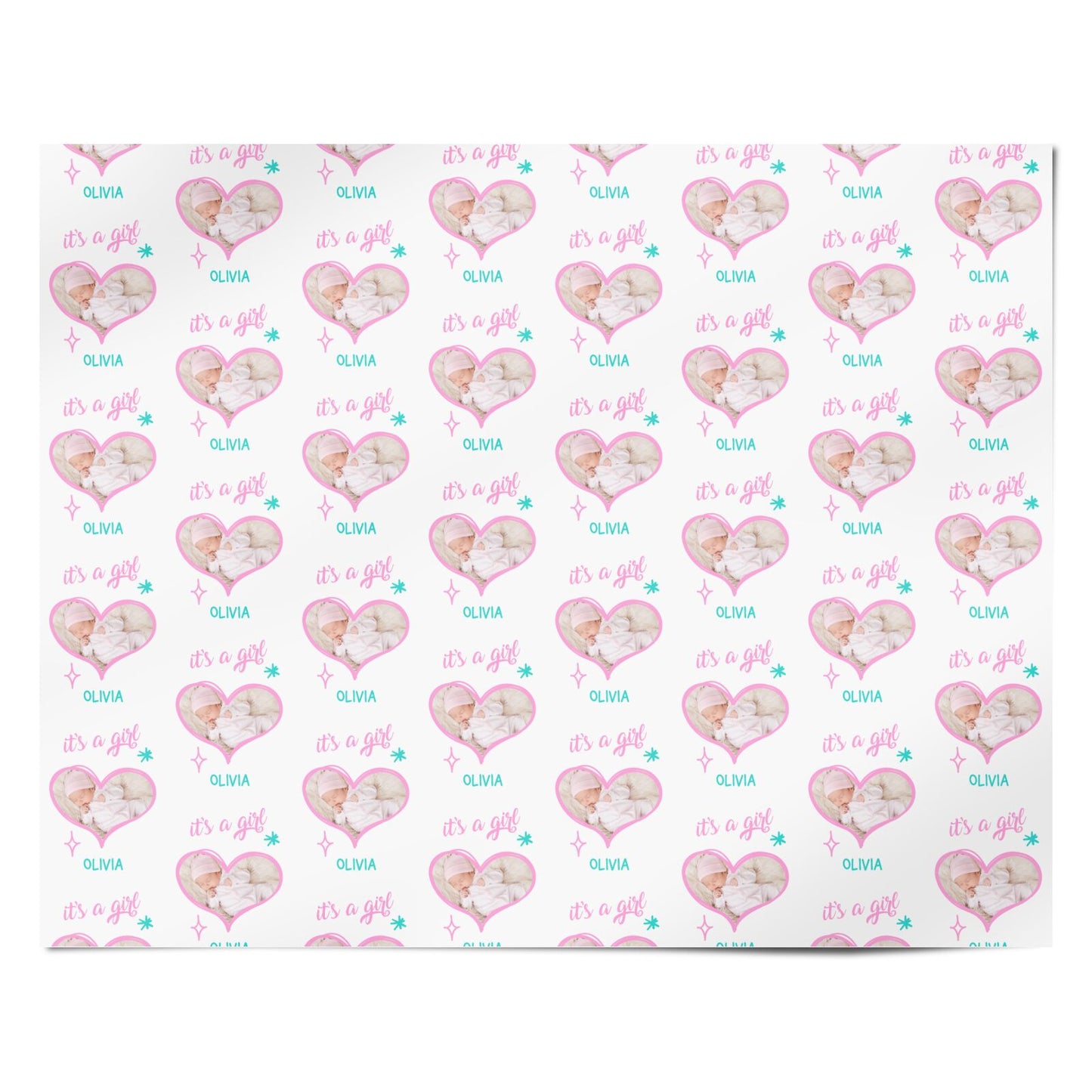 It s a Girl Photo Heart Personalised Wrapping Paper Alternative