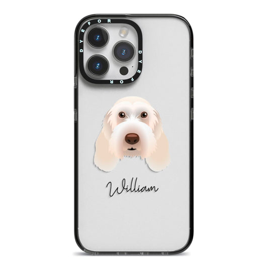 Italian Spinone Personalised iPhone 14 Pro Max Black Impact Case on Silver phone