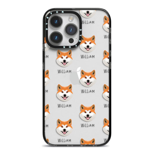 Japanese Akita Icon with Name iPhone 14 Pro Max Black Impact Case on Silver phone