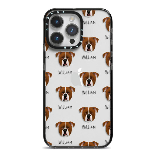 Johnson American Bulldog Icon with Name iPhone 14 Pro Max Black Impact Case on Silver phone