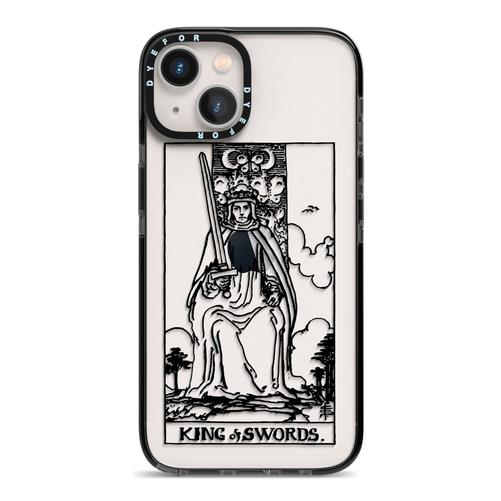 King of Swords Monochrome iPhone 13 Black Impact Case on Silver phone