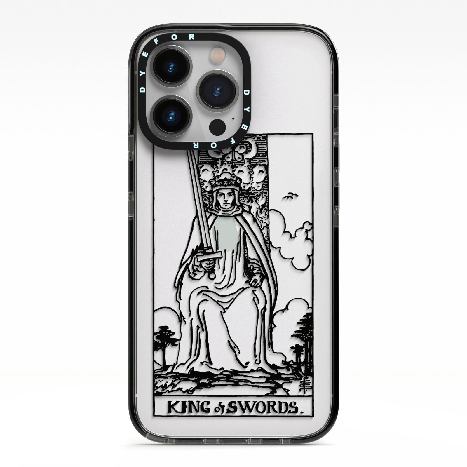 King of Swords Monochrome iPhone 13 Pro Black Impact Case on Silver phone