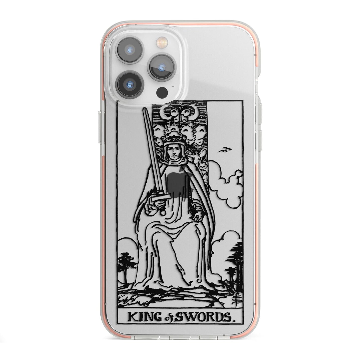 King of Swords Monochrome iPhone 13 Pro Max TPU Impact Case with Pink Edges