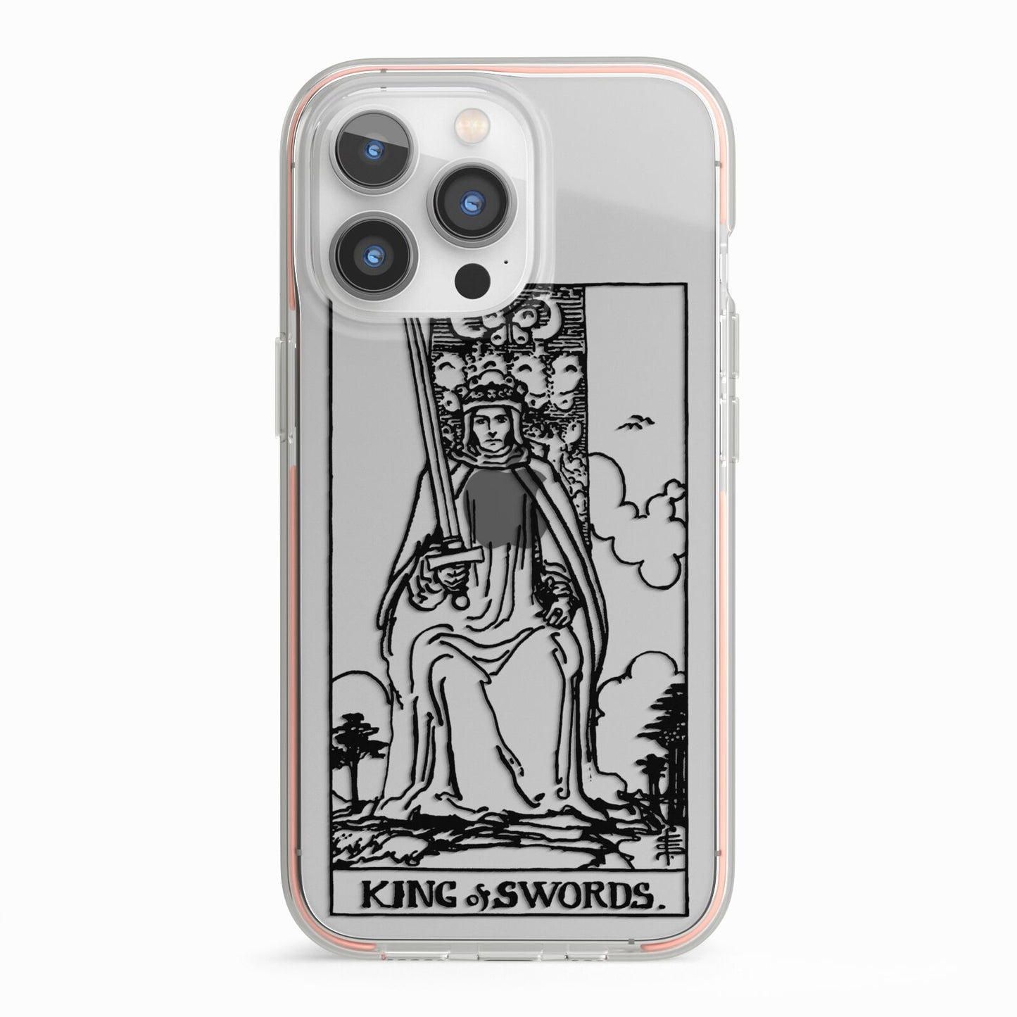 King of Swords Monochrome iPhone 13 Pro TPU Impact Case with Pink Edges