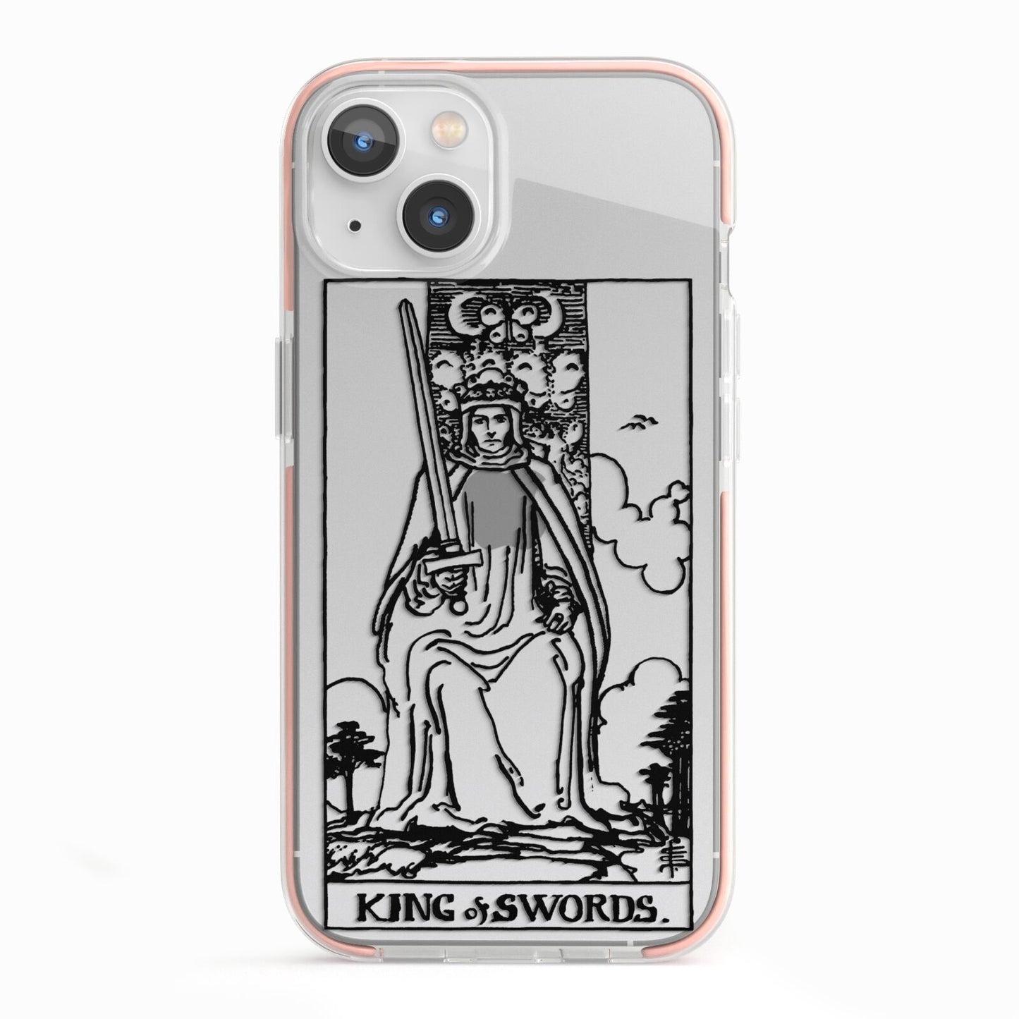 King of Swords Monochrome iPhone 13 TPU Impact Case with Pink Edges
