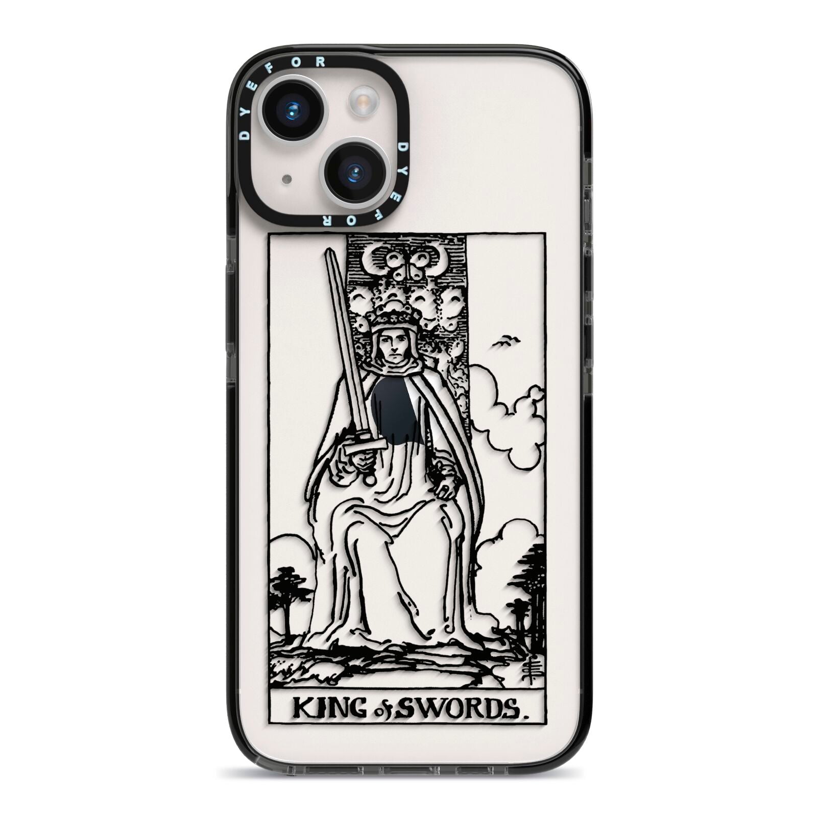 King of Swords Monochrome iPhone 14 Black Impact Case on Silver phone