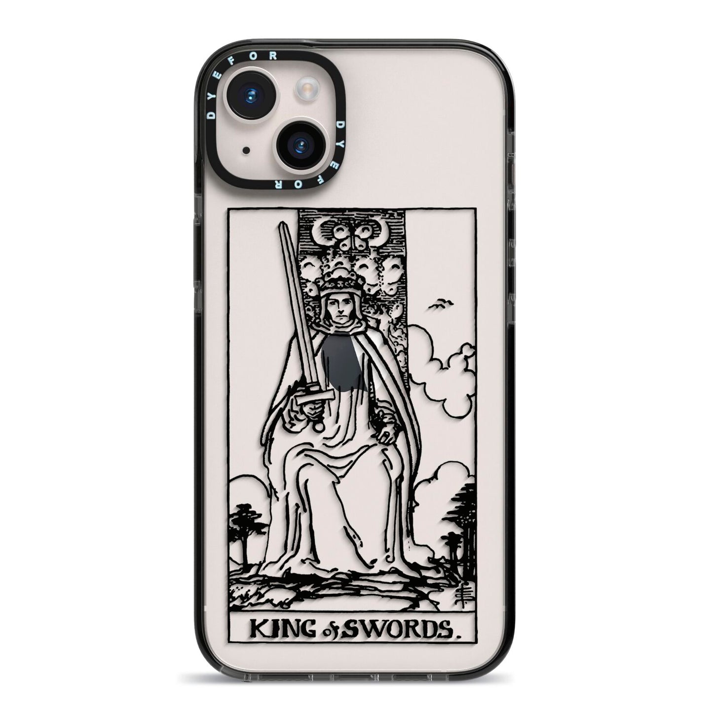 King of Swords Monochrome iPhone 14 Plus Black Impact Case on Silver phone