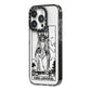 King of Swords Monochrome iPhone 14 Pro Black Impact Case Side Angle on Silver phone