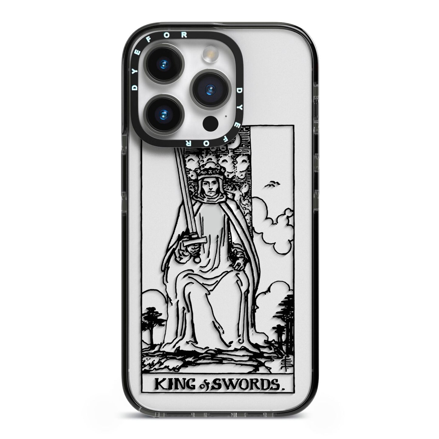 King of Swords Monochrome iPhone 14 Pro Black Impact Case on Silver phone