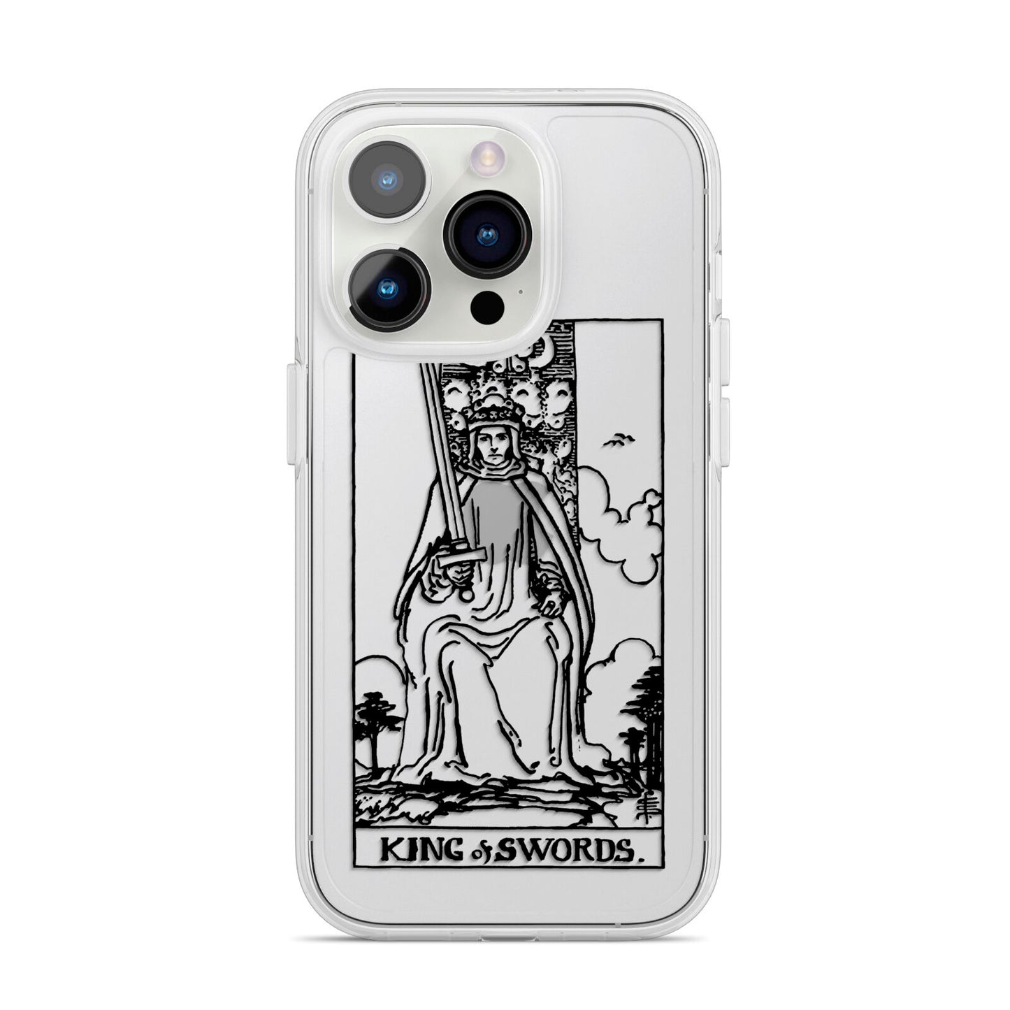 King of Swords Monochrome iPhone 14 Pro Clear Tough Case Silver
