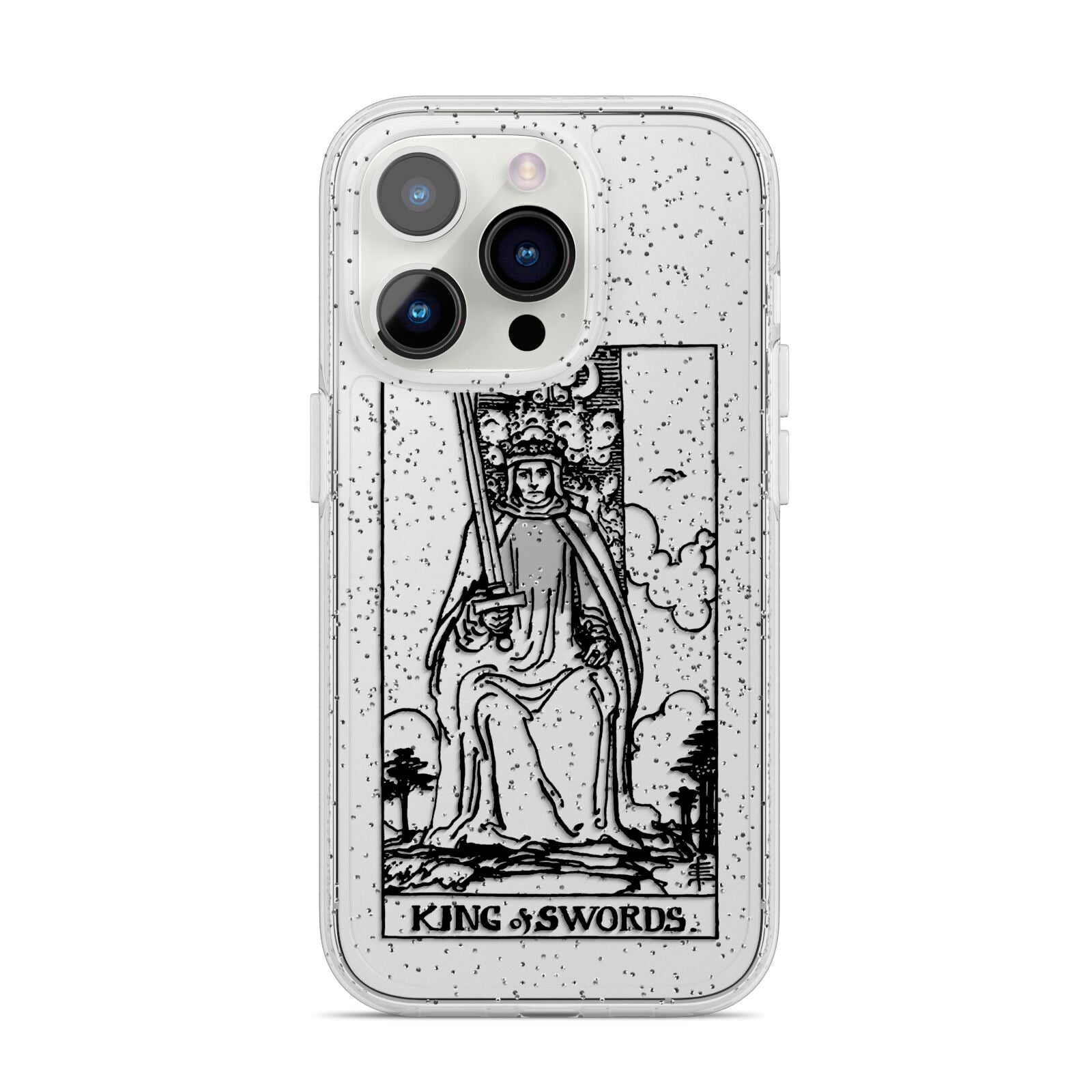 King of Swords Monochrome iPhone 14 Pro Glitter Tough Case Silver