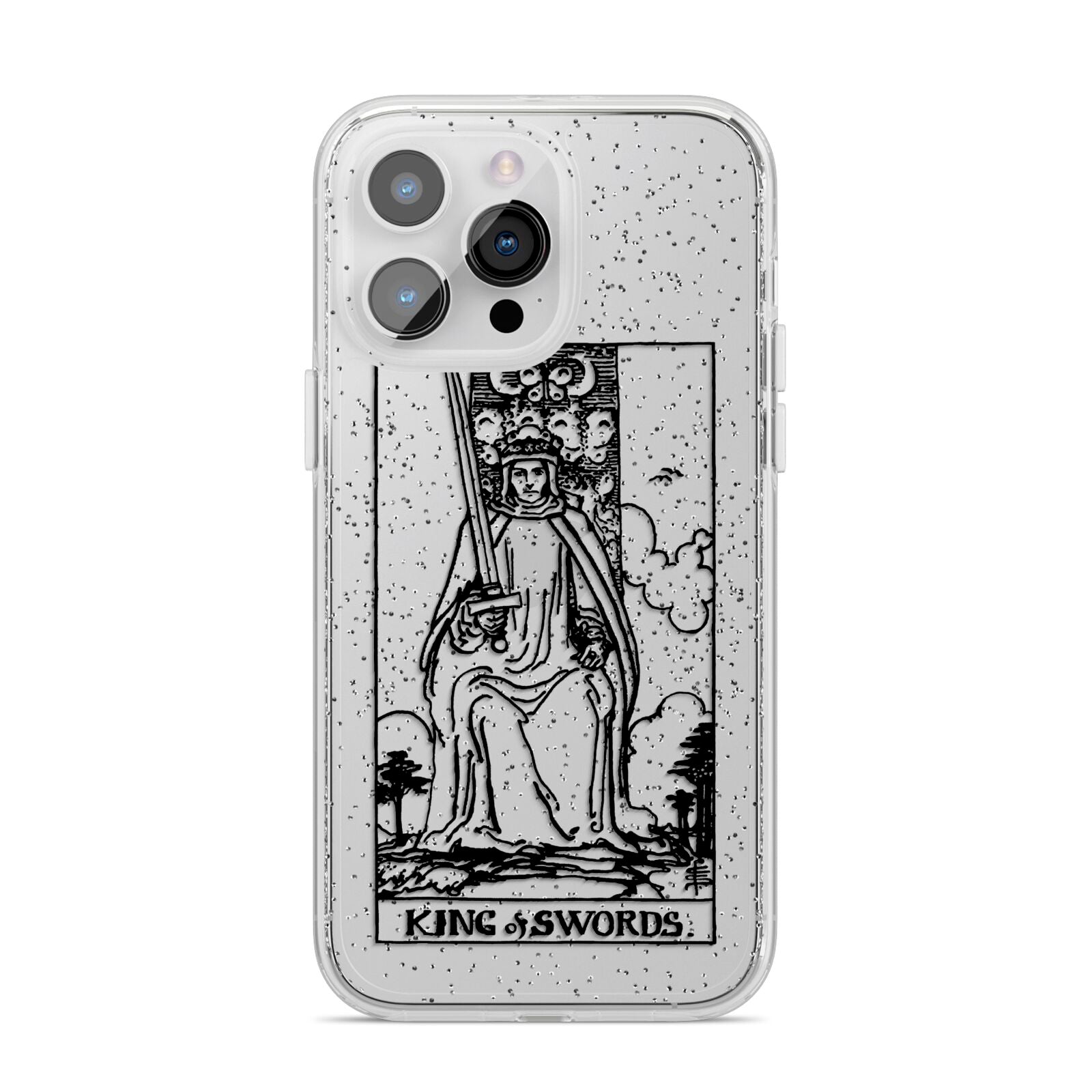 King of Swords Monochrome iPhone 14 Pro Max Glitter Tough Case Silver