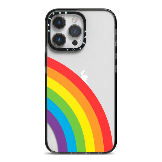 Large Rainbow iPhone 14 Pro Max Black Impact Case on Silver phone