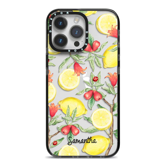 Lemon Tree with Name iPhone 14 Pro Max Black Impact Case on Silver phone