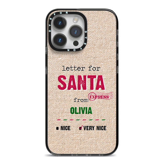 Letters to Santa Personalised iPhone 14 Pro Max Black Impact Case on Silver phone