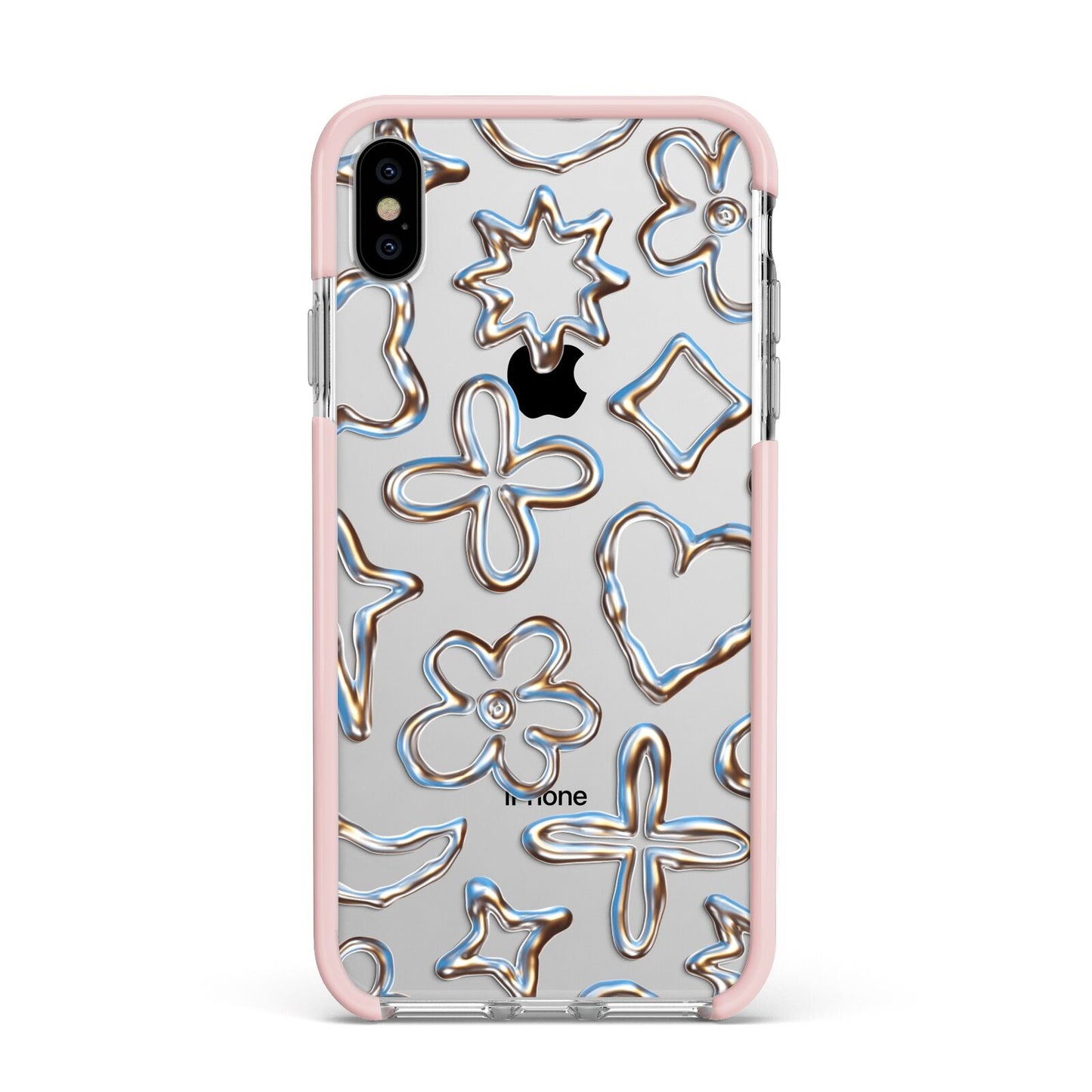 Liquid Chrome Doodles Apple iPhone Xs Max Impact Case Pink Edge on Silver Phone