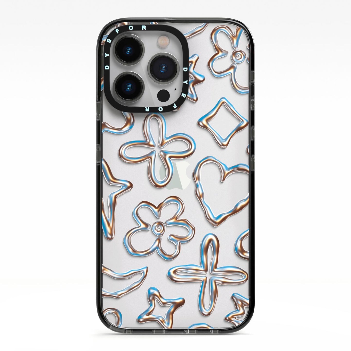 Liquid Chrome Doodles iPhone 13 Pro Black Impact Case on Silver phone