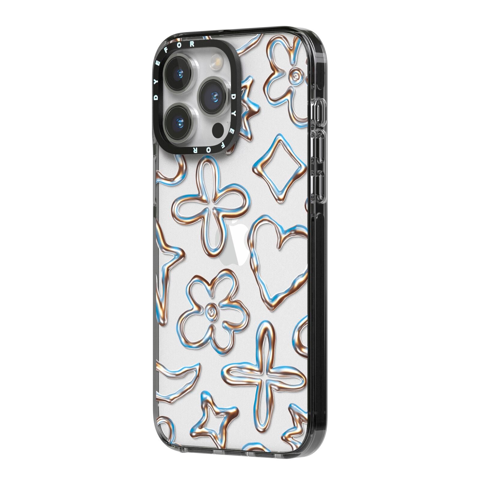 Liquid Chrome Doodles iPhone 14 Pro Max Black Impact Case Side Angle on Silver phone