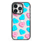 Love Heart Sweets with Names iPhone 14 Pro Black Impact Case on Silver phone