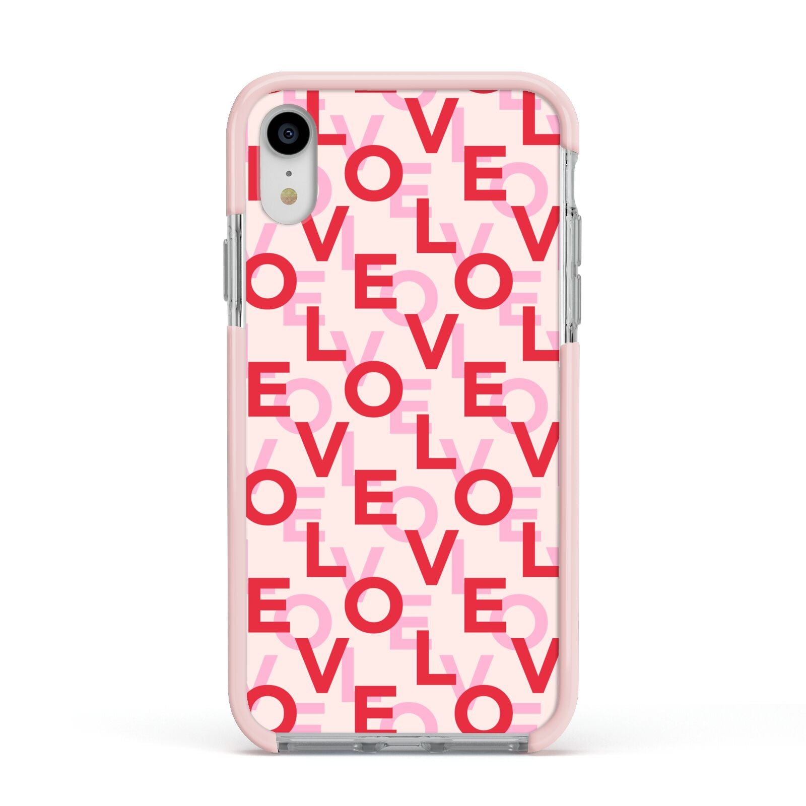 Love Valentine Apple iPhone XR Impact Case Pink Edge on Silver Phone