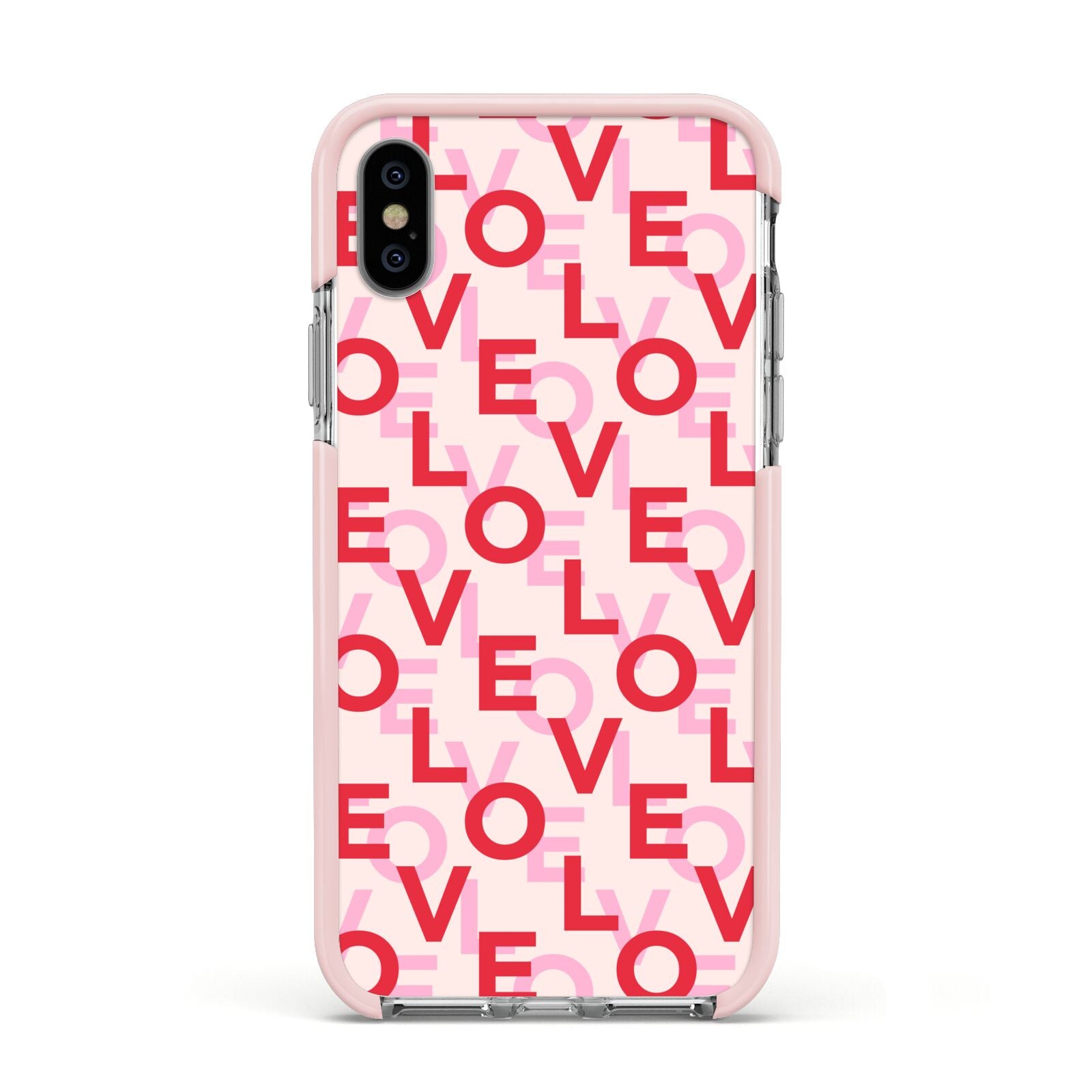 Love Valentine Apple iPhone Xs Impact Case Pink Edge on Silver Phone