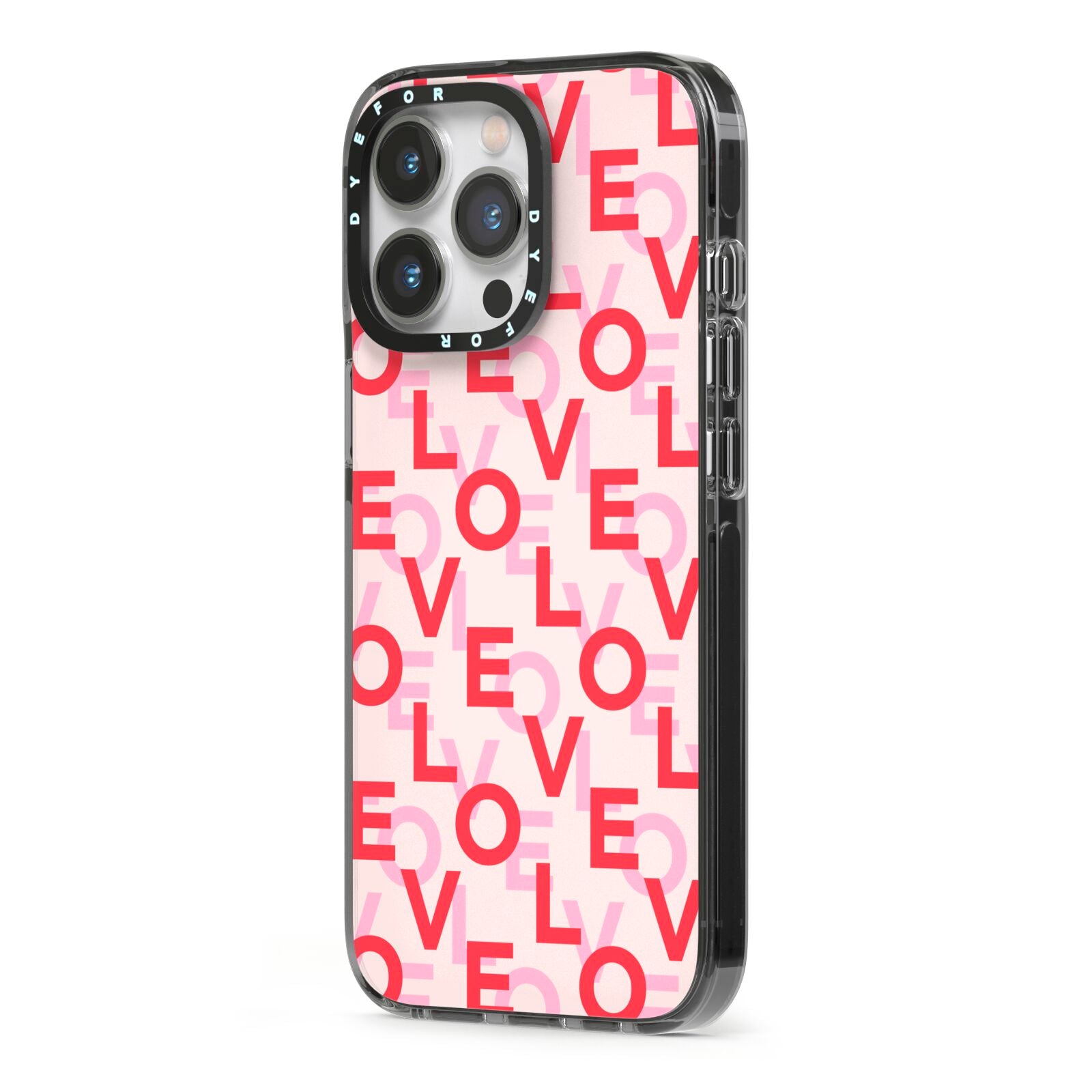 Love Valentine iPhone 13 Pro Black Impact Case Side Angle on Silver phone