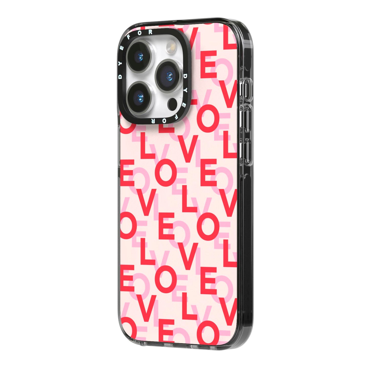 Love Valentine iPhone 14 Pro Black Impact Case Side Angle on Silver phone