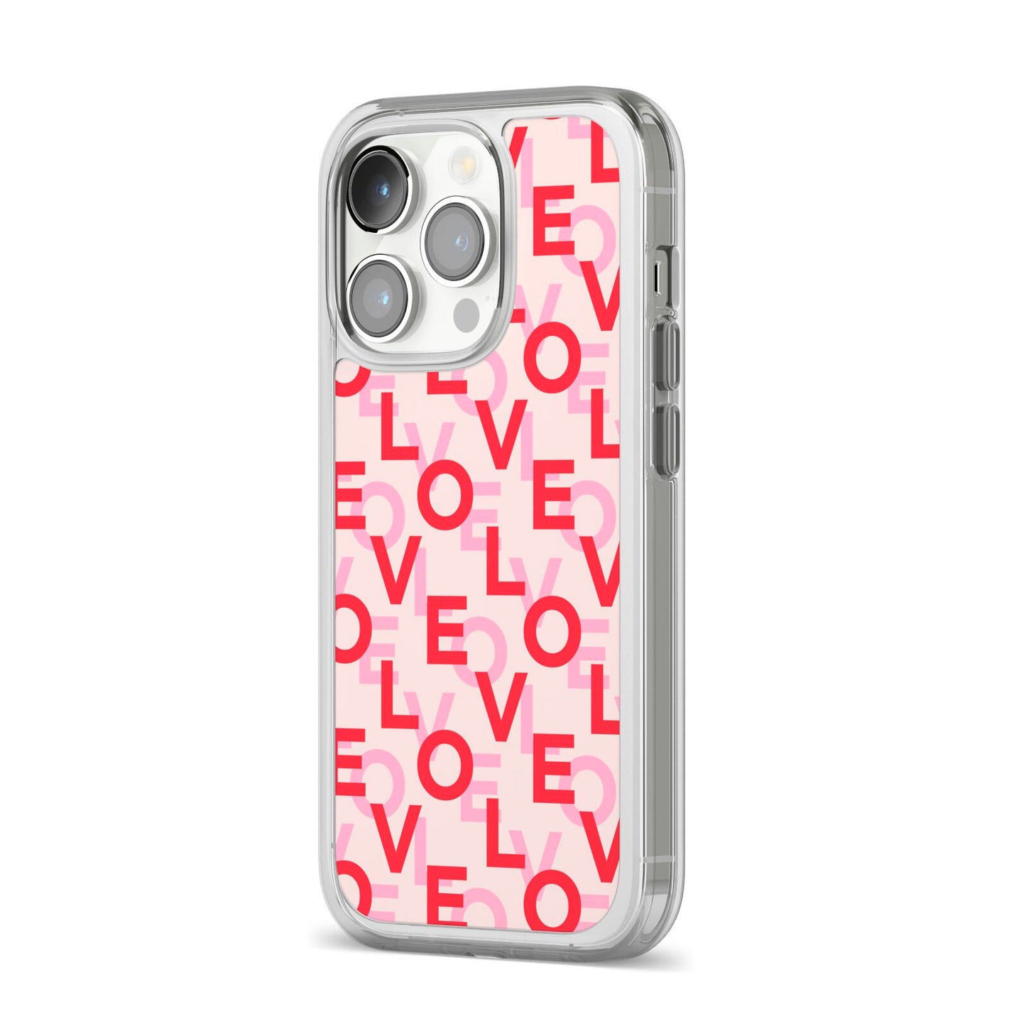 Love Valentine iPhone 14 Pro Clear Tough Case Silver Angled Image