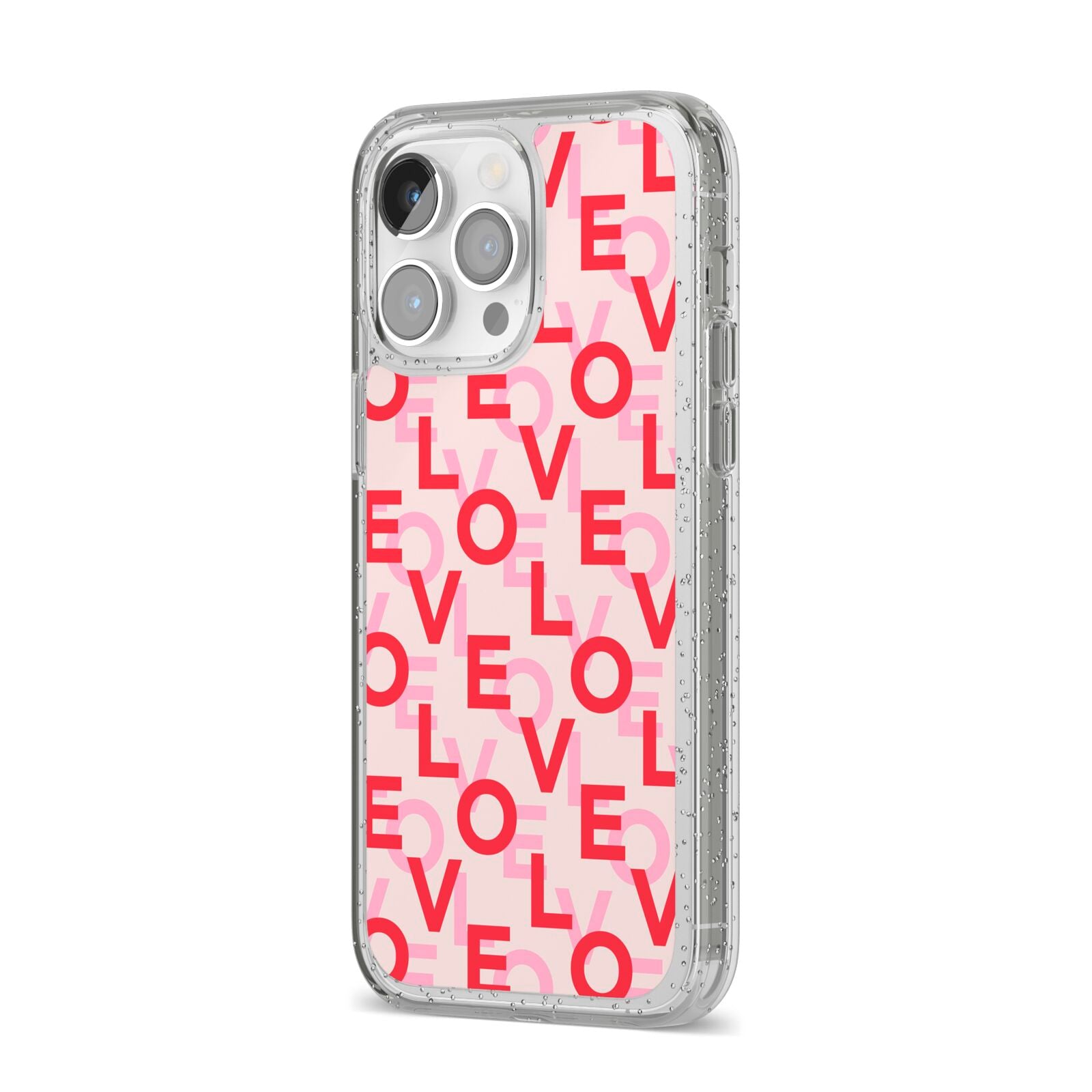 Love Valentine iPhone 14 Pro Max Glitter Tough Case Silver Angled Image