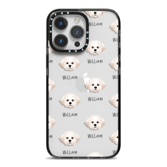 Maltichon Icon with Name iPhone 14 Pro Max Black Impact Case on Silver phone