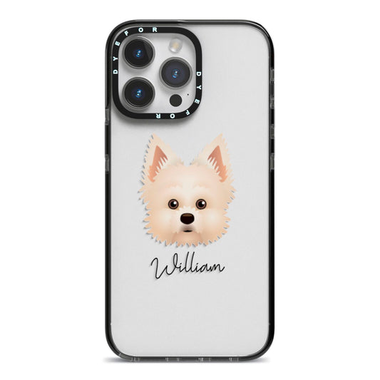 Maltipom Personalised iPhone 14 Pro Max Black Impact Case on Silver phone