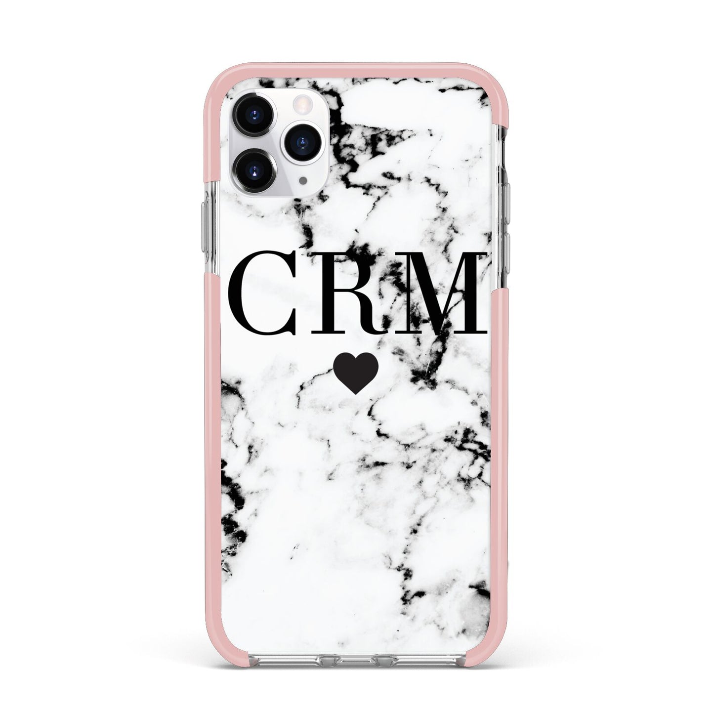 Marble Heart Personalised Initials iPhone 11 Pro Max Impact Pink Edge Case