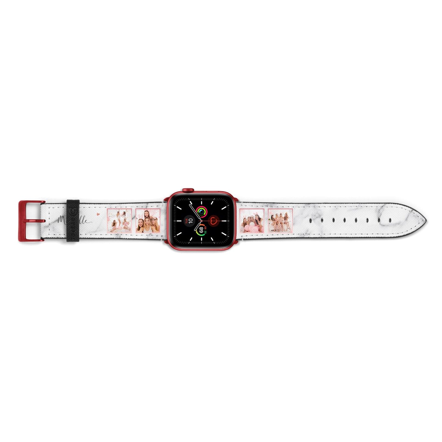 Marble Photo Strip Personalised Apple Watch Strap Landscape Image Red Hardware