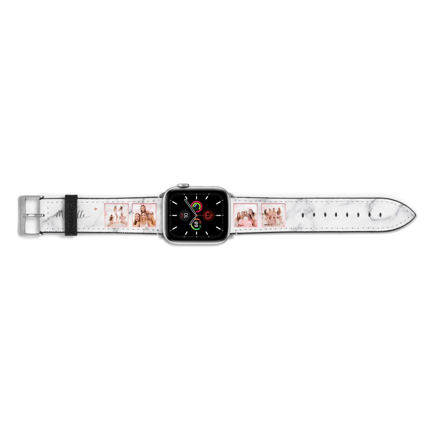 Marble Photo Strip Personalised Apple Watch Strap Landscape Image Silver Hardware