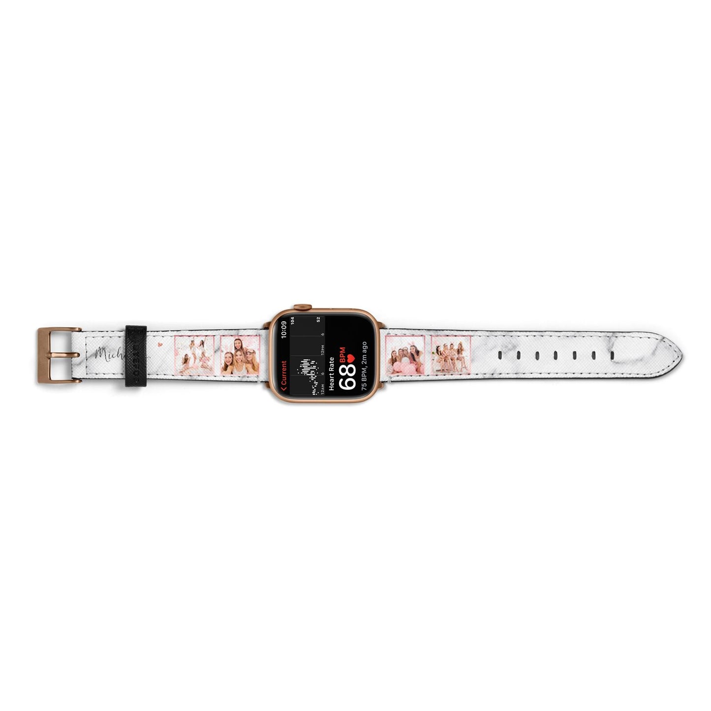 Marble Photo Strip Personalised Apple Watch Strap Size 38mm Landscape Image Gold Hardware