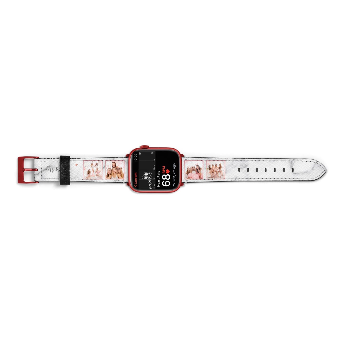 Marble Photo Strip Personalised Apple Watch Strap Size 38mm Landscape Image Red Hardware
