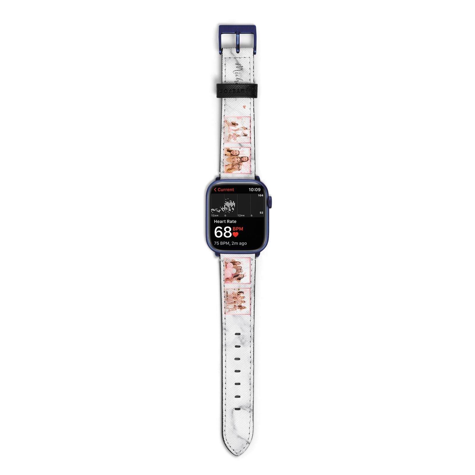 Marble Photo Strip Personalised Apple Watch Strap Size 38mm with Blue Hardware
