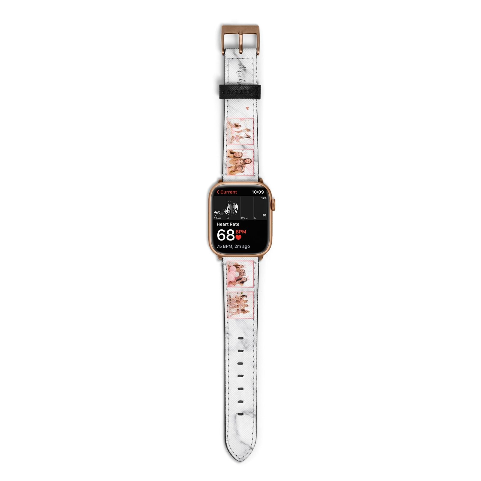 Marble Photo Strip Personalised Apple Watch Strap Size 38mm with Gold Hardware