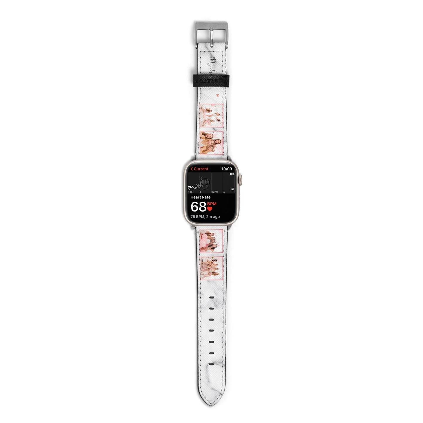 Marble Photo Strip Personalised Apple Watch Strap Size 38mm with Silver Hardware