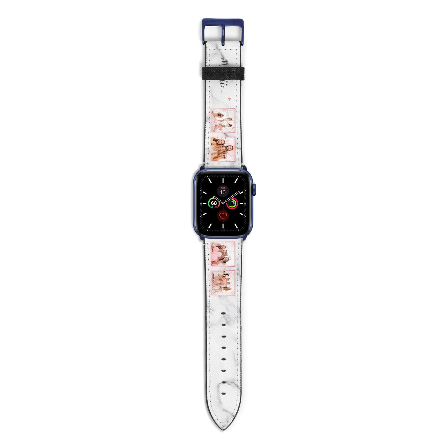 Marble Photo Strip Personalised Apple Watch Strap with Blue Hardware