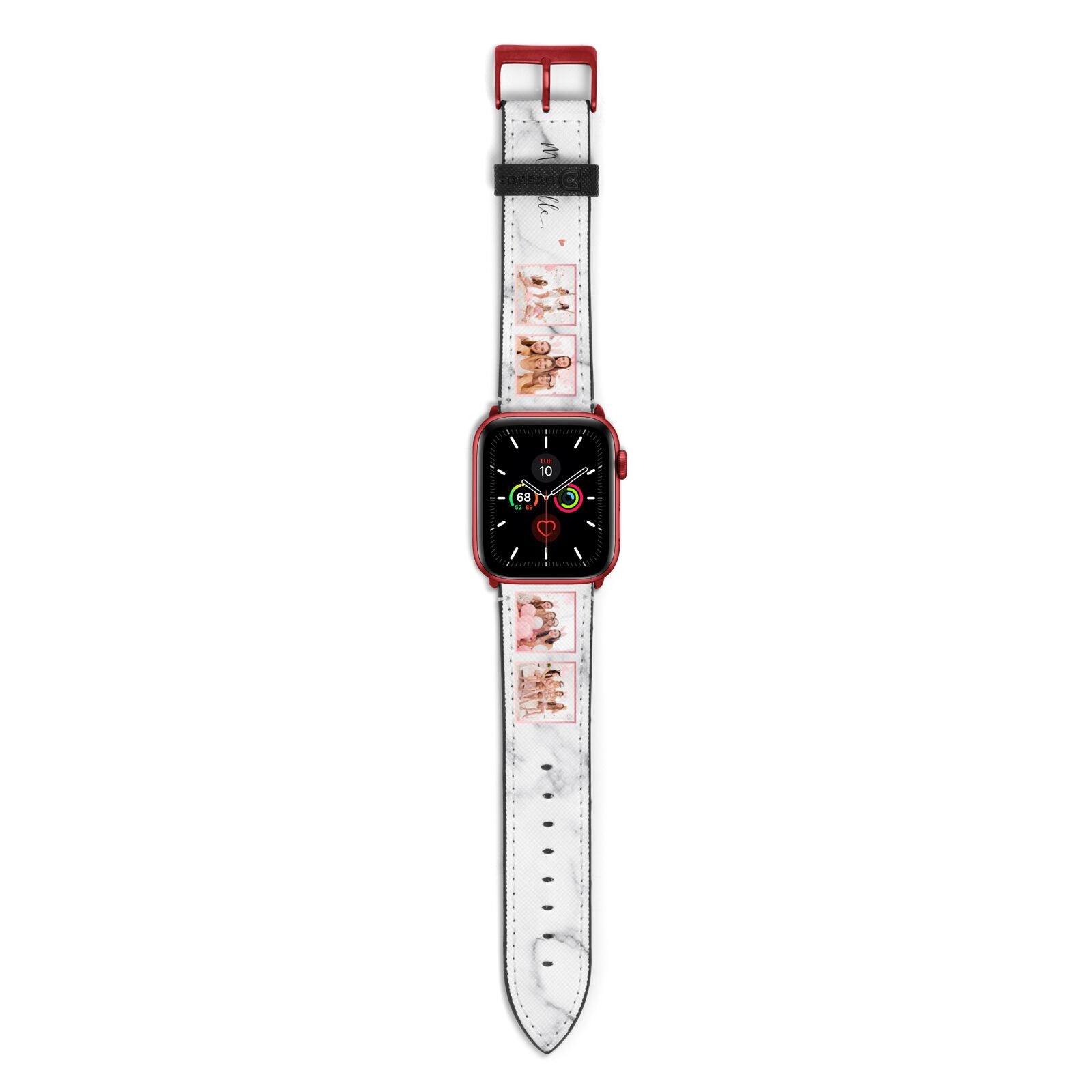 Marble Photo Strip Personalised Apple Watch Strap with Red Hardware