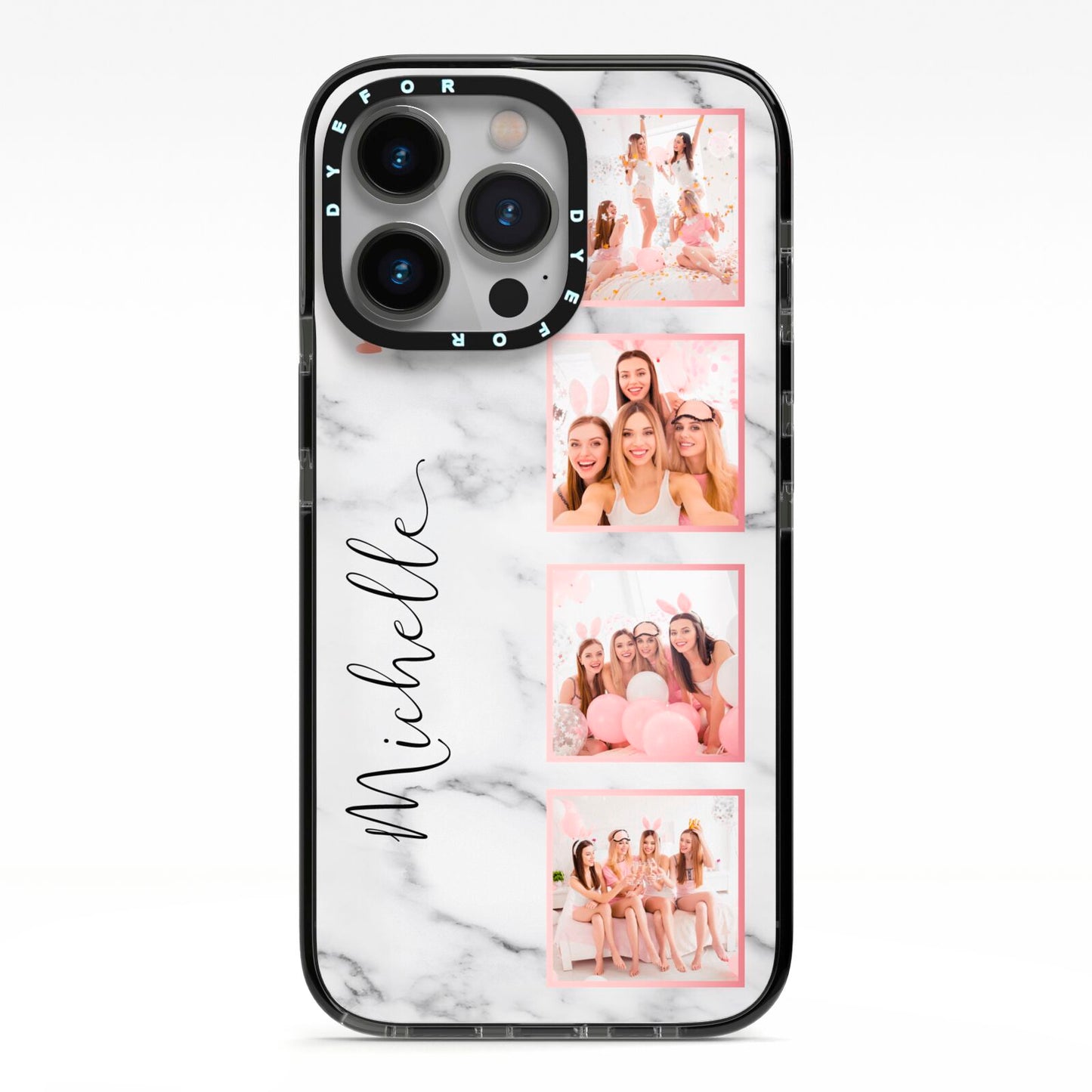 Marble Photo Strip Personalised iPhone 13 Pro Black Impact Case on Silver phone
