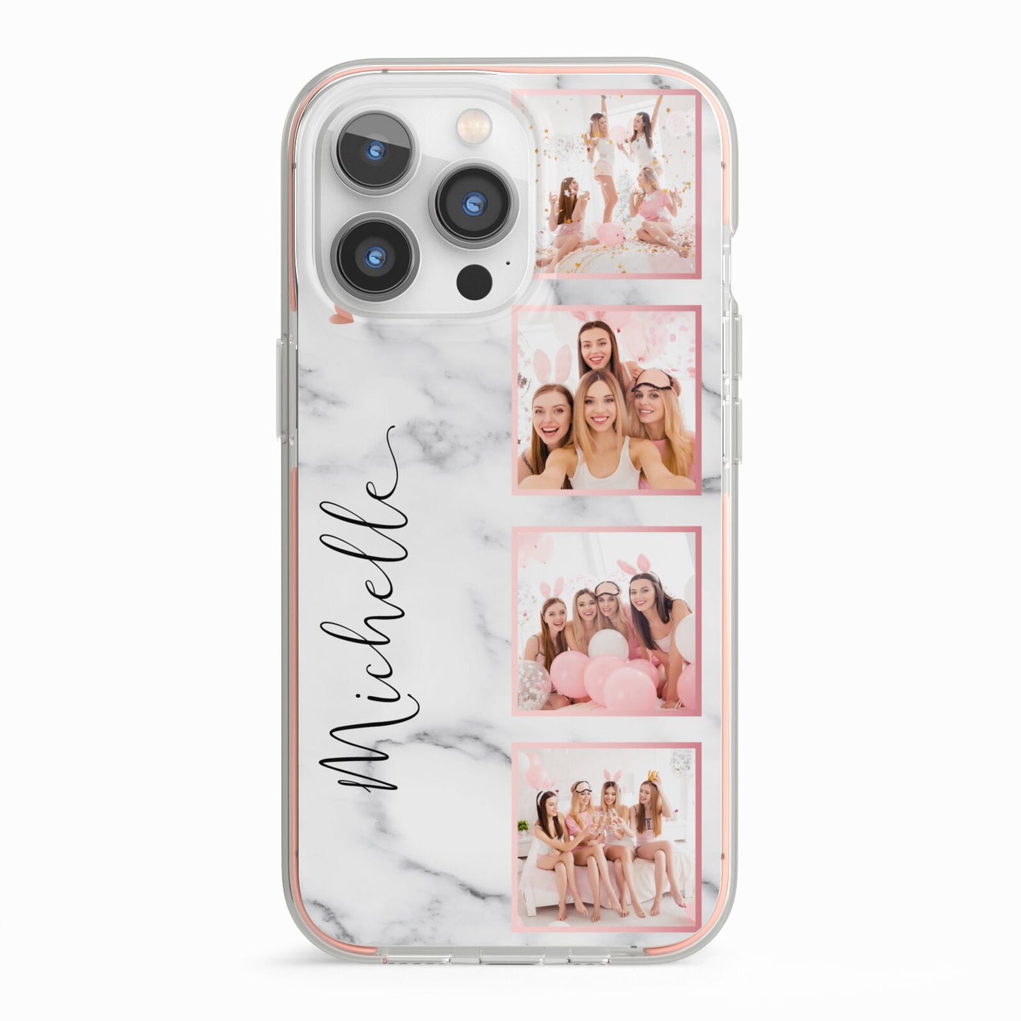 Marble Photo Strip Personalised iPhone 13 Pro TPU Impact Case with Pink Edges